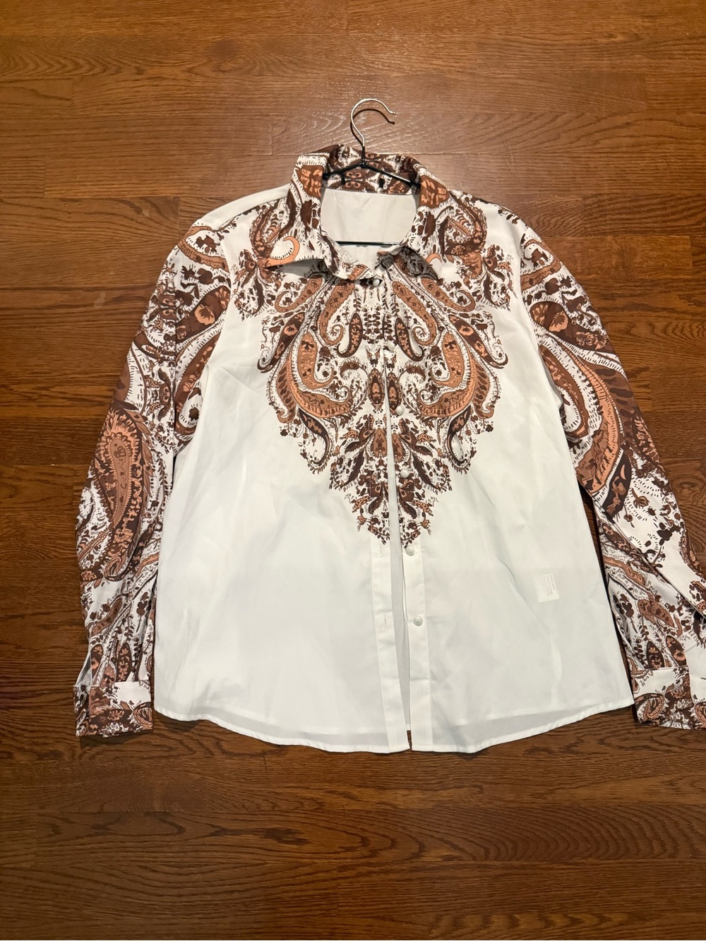 Women’s White Shirt with Brown Paisley Print
